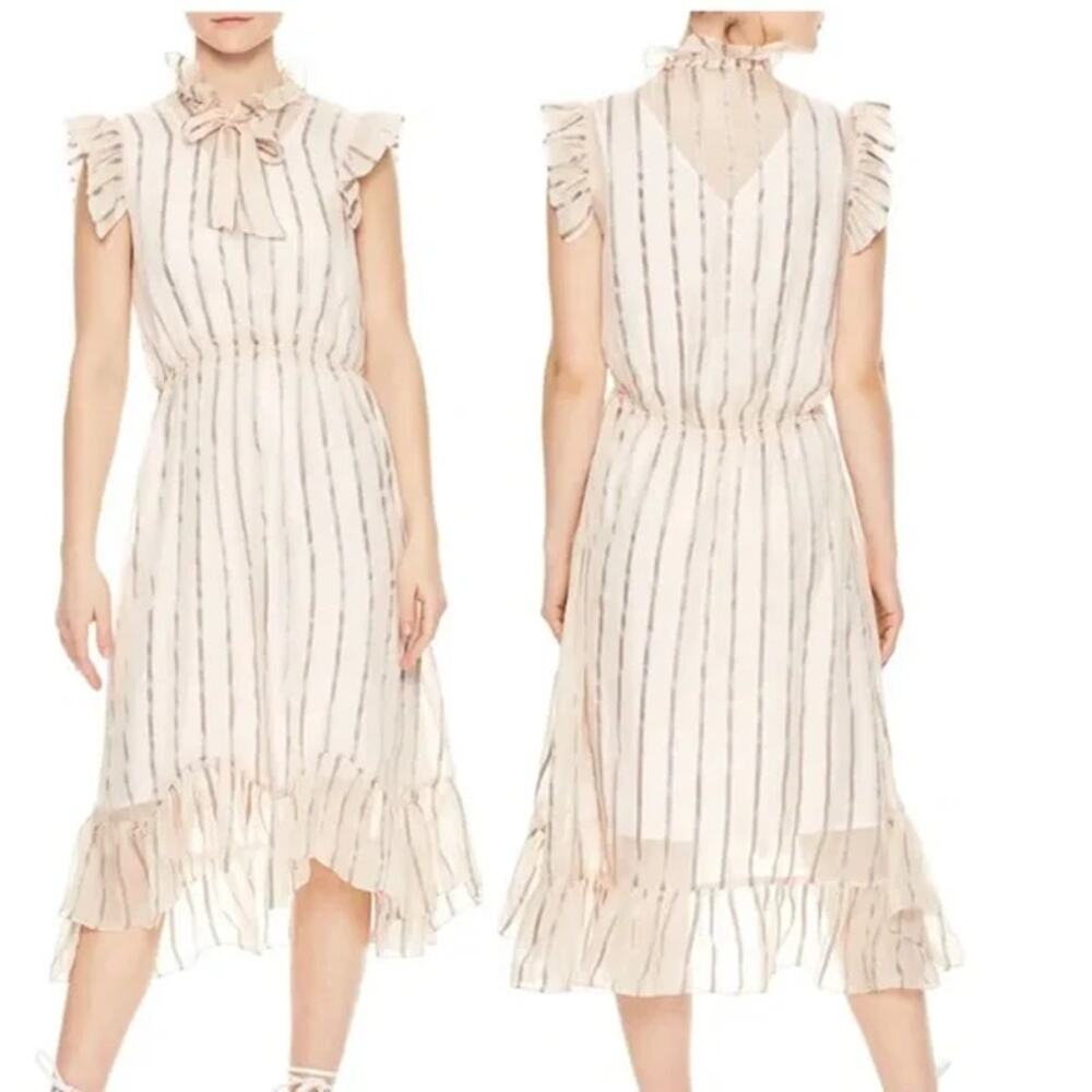 Sandro Cream and Black Striped Midi Dress